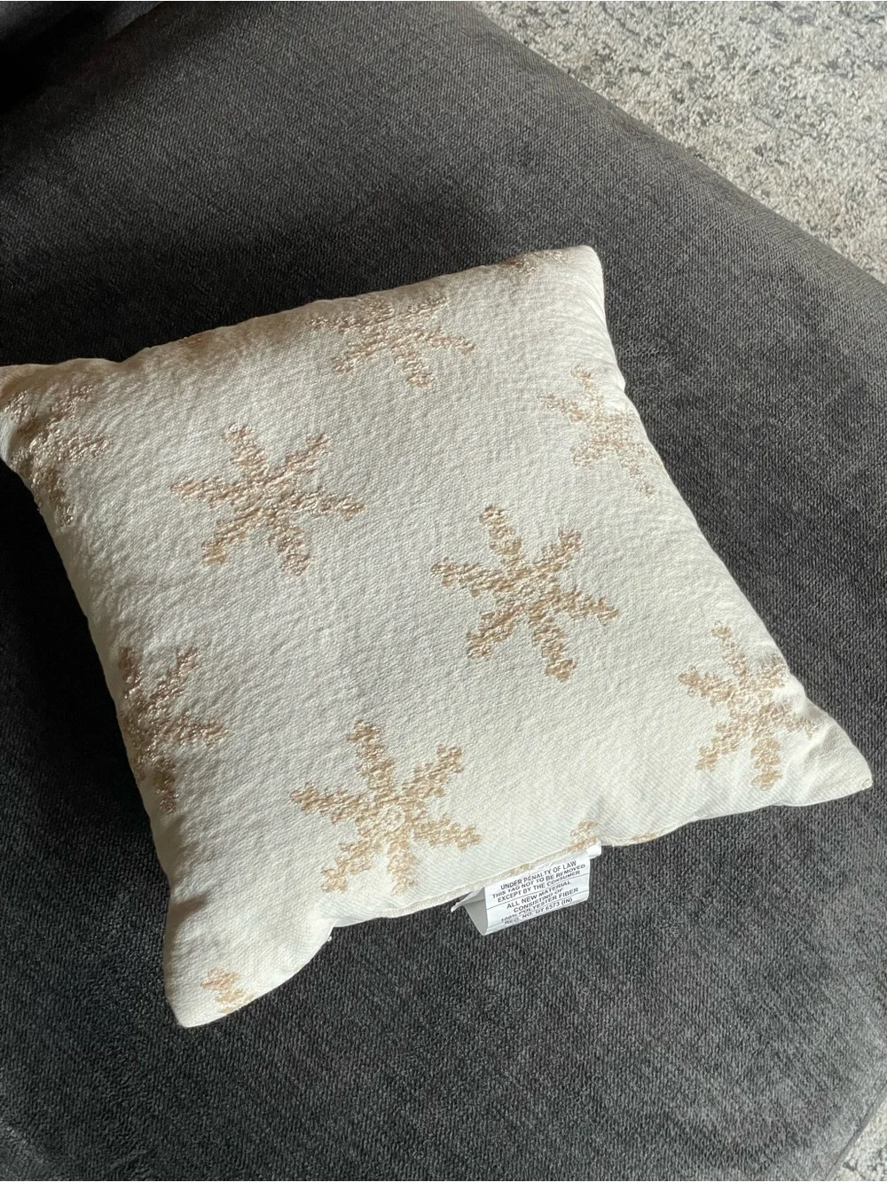 Holiday Snowflake Textured Throw Pillow - White and Gold - 18” x 18”
